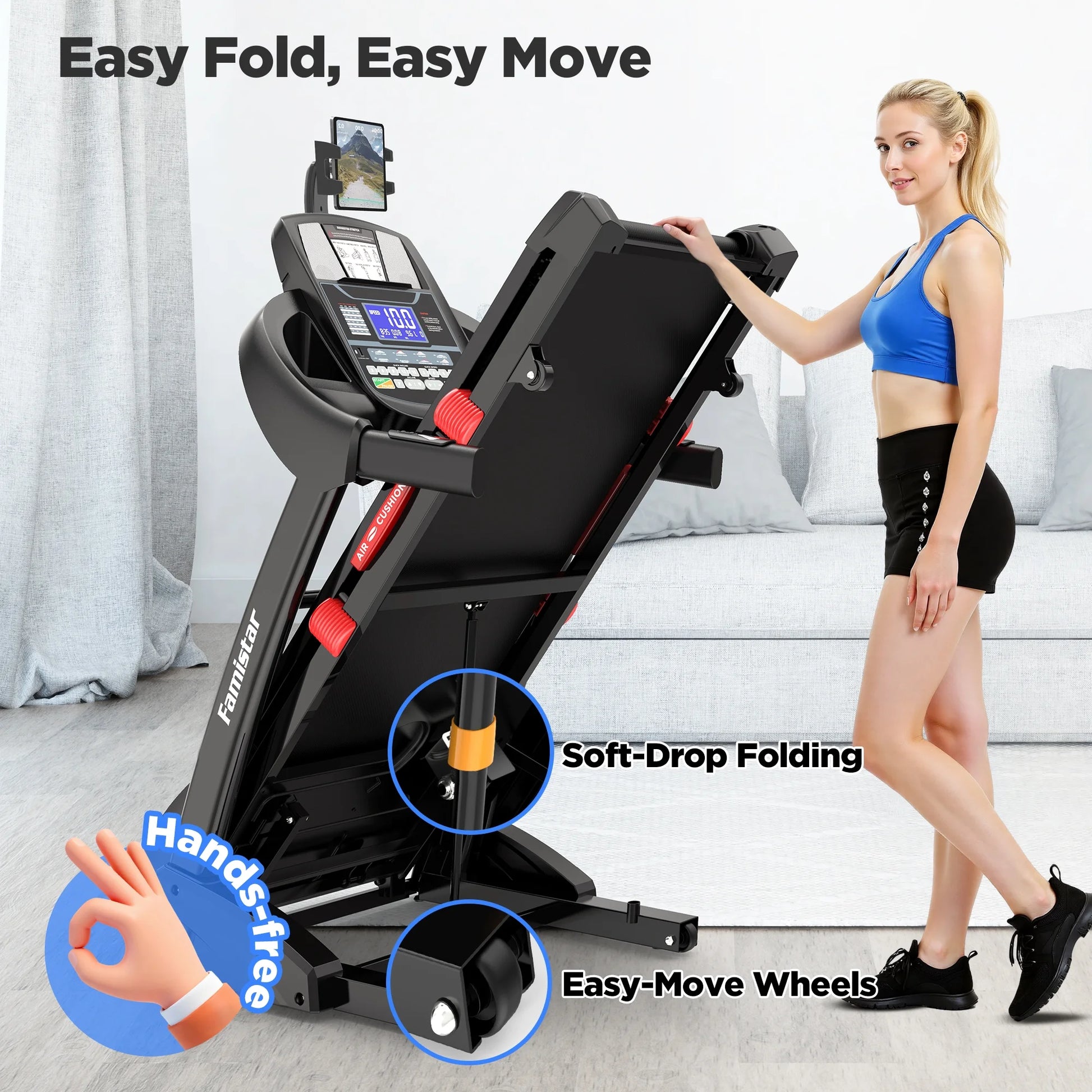 Caminadora Plegable De 5.0HP Para El Hogar Con 20 Inclinaciones Automáticas, Aplicación Inteligente, 300Lbs, Altavoces Bluetooth Hifi, 64 Programas, Velocidad De 12MPH, Máquina De Correr Eléctrica Plegable, Correa Para La Rodilla, Regalo