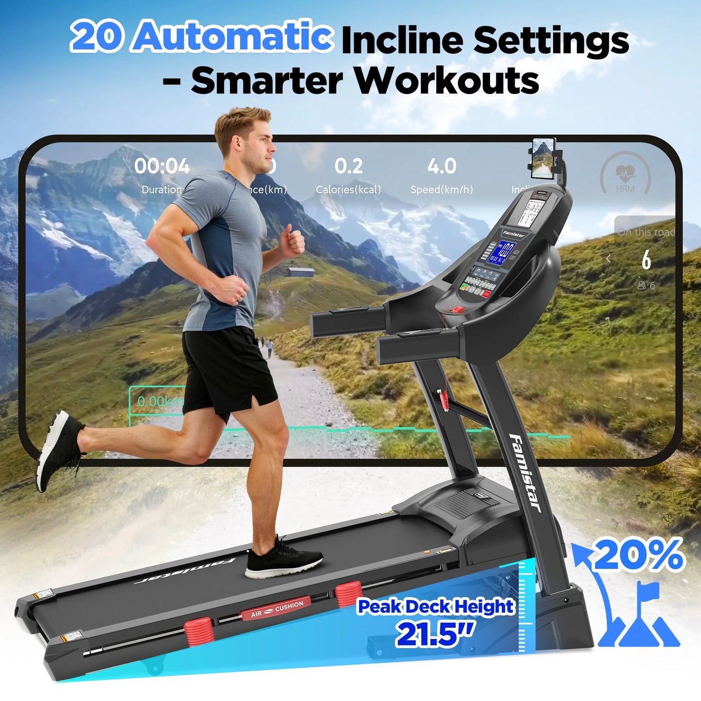 Caminadora Plegable De 5.0HP Para El Hogar Con 20 Inclinaciones Automáticas, Aplicación Inteligente, 300Lbs, Altavoces Bluetooth Hifi, 64 Programas, Velocidad De 12MPH, Máquina De Correr Eléctrica Plegable, Correa Para La Rodilla, Regalo