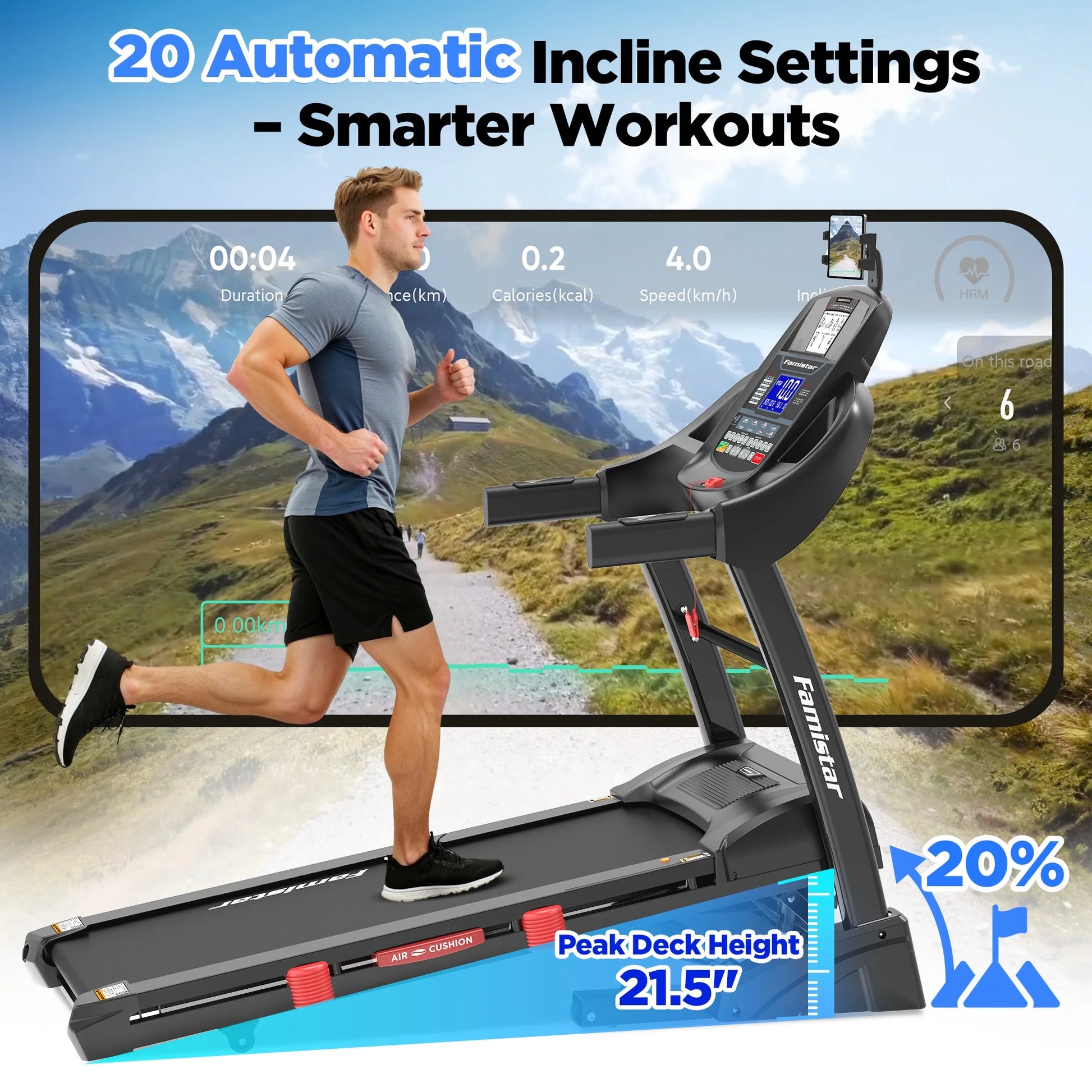 Caminadora Plegable De 5.0HP Para El Hogar Con 20 Inclinaciones Automáticas, Aplicación Inteligente, 300Lbs, Altavoces Bluetooth Hifi, 64 Programas, Velocidad De 12MPH, Máquina De Correr Eléctrica Plegable, Correa Para La Rodilla, Regalo