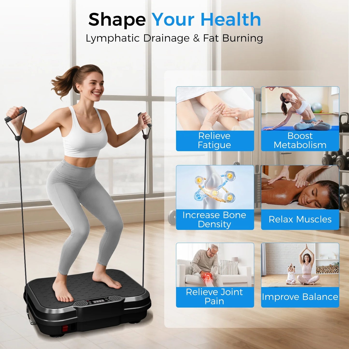 Máquina De Ejercicio Con Placa De Vibración, Máquina De Drenaje Linfático, Plataforma De Vibración Para Entrenamiento Corporal Con Capacidad De 330 Lb, Negro